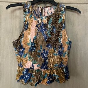 Free People Crop Smocked Peplum Sleeveless Top